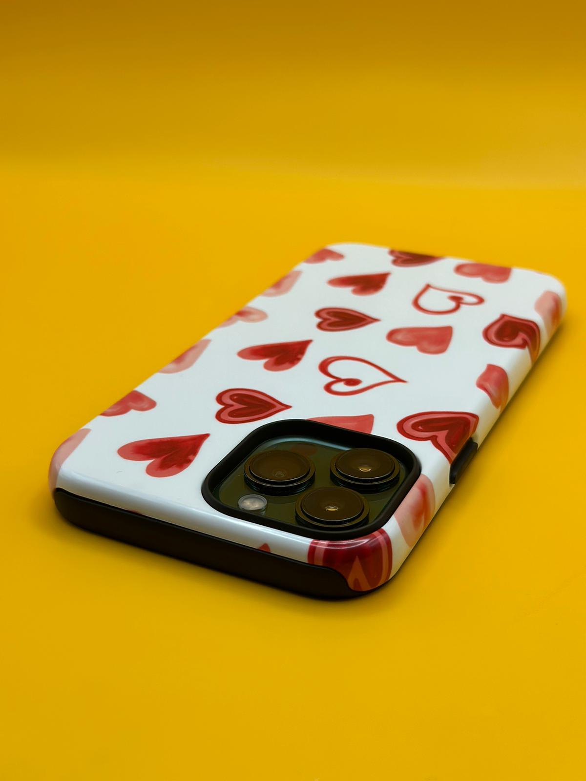 Red Bliss on White | Delicate Pink Hearts on Pure White Background | Magsafe | Slim dual-layer protection